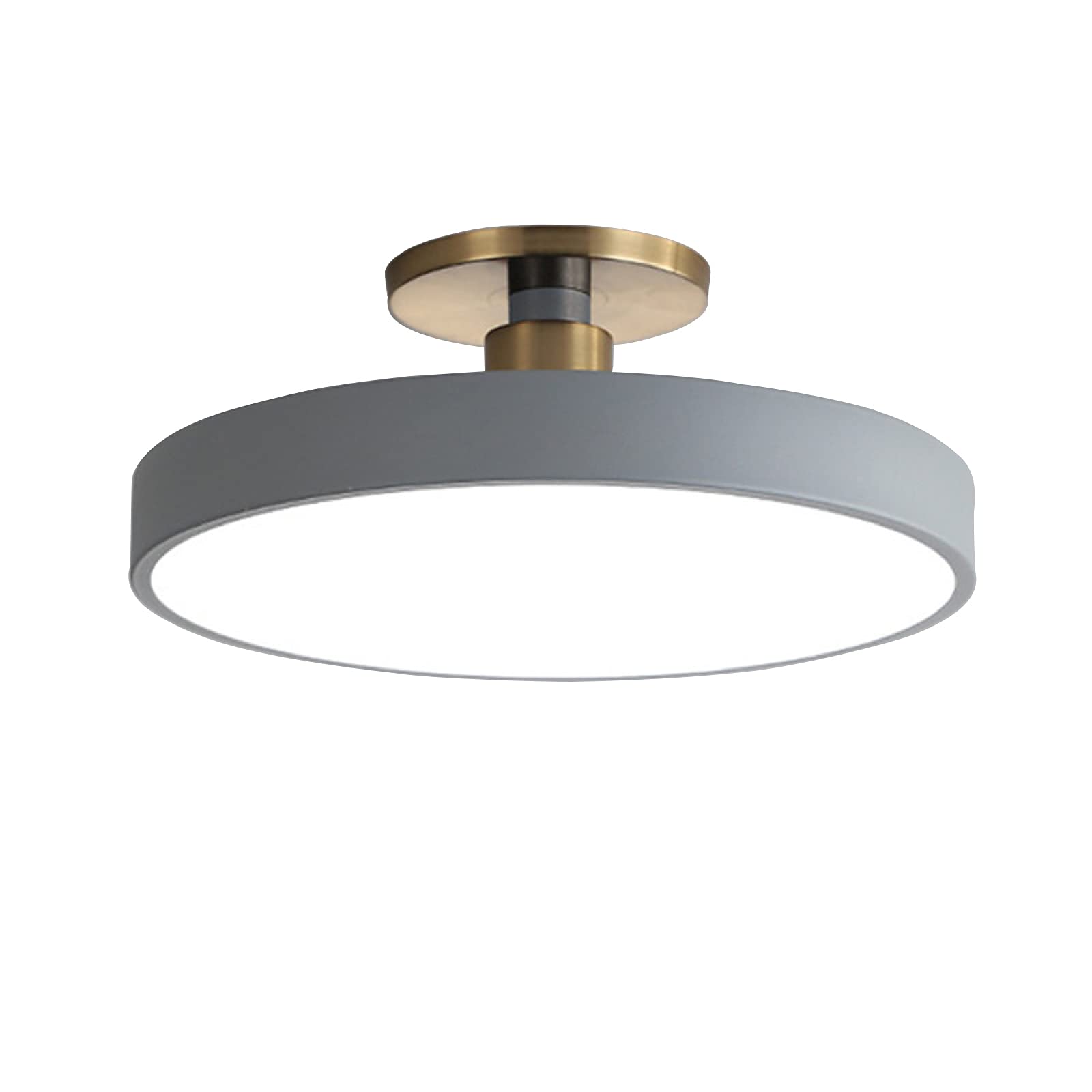 LYMSXAZOU Macaron Round LED Ceiling Light, Modern Wrought Iron Lamps Semi Flush Mount Lighting For Children's Room, Bedroom, Hallway,Grey+Stepless Dimming-30cm 18W