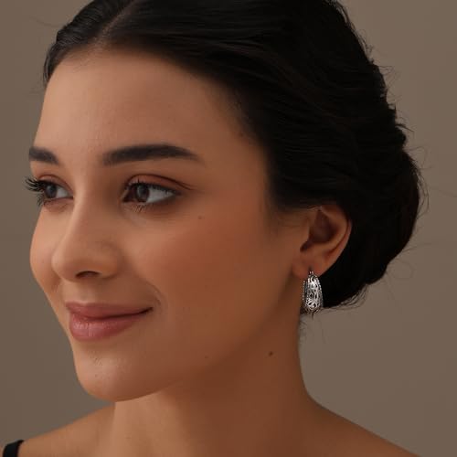 LeCalla 925 Sterling Silver Filigree Hoop Earrings for Women | Antique Oxidized Click-Top Hoop Earring Jewelry | Women's Small Chunky Filigree Earring3