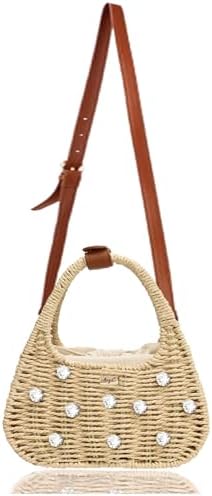Straw Handbags for Women Vintage Purse Summer Beach Vacation Rattan Woven Travel Purse
