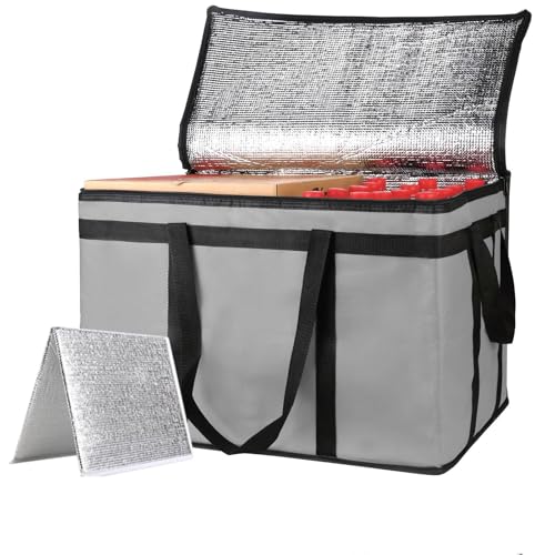 XXXL Insulated Food Delivery Bag - Reusable Thermal Cooler Grocery Bags for Catering & Delivery, Pizza Carrier for Events, Large Capacity Bag Keeps Food Hot/Cold for Shopping, Commercial (with Base)