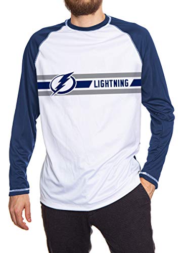 Calhoun Mens Officially Licensed NHL Striped Long Sleeve Rashguard (XX-Large, Tampa Bay Lightning)