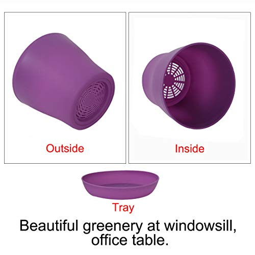 Sourcingmap Plastic Planters Indoor Flower Pot with Tray Mini Plastic Flower Seedling Pot Garden Plant Pot Home Decoration Flower Pot Purple - Image 4