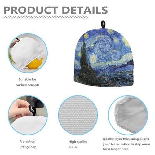 Image of Starry Night Print Tea Pot Cover Teapots Cosy Insulated Tea Cozies Home Kitchen Decoration Teapot Dust Cover Warming Tea Kettle Quilt Creative Gifts for Party