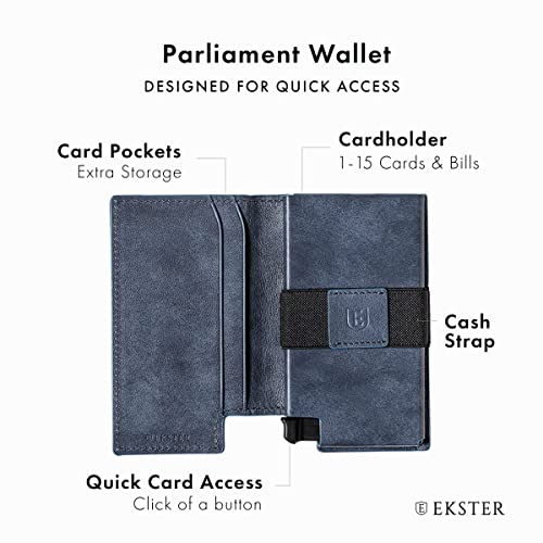 Image of Ekster Parliament Leather Wallet for Men | LWG-Certified Minimalist Wallets with RFID Blocking Layer | Smart Aluminium Card Holder Wallet with Push Button for Quick Card Access (Steel Blue)