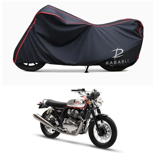 Image of Waterproof Bike Body Cover Compatible for | Royal Enfie Interceptor 650 Strip | Taffeta Fabric, Red Piping Design, Bottom Elastic Fit | Dustproof, Sun UV & Rain Protection for All Bikes