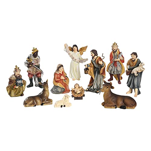 Moageme 11-pieces Christmas Crib Figure Krippe Set Traditional Nativity Scene Ornamente Resin Figures, Christ Birth Of Jesus Ornament Manger Religious Figures Decorations