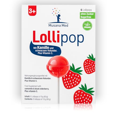 Musana Vitamin C Halsbonbon als Lutscher für Kinder Zuckerfrei Vegan Glutenfrei | Mit Salbei & Kamille | Für Hals & Rachen | Ab 3 Jahren