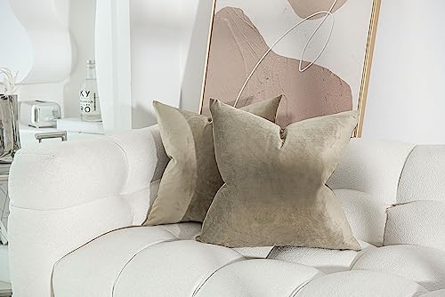 Image of JUSPURBET Velvet Decorative Throw Pillow Covers 14x14 Set of 2,Stone | Decorative Throw Cushion Cases with Hidden Zipper for Couch Sofa Bed Bedroom Living Room Home Decor