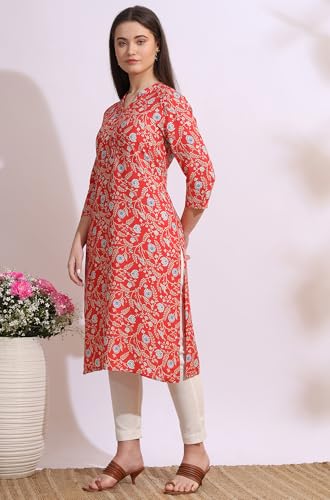 Image of W for Woman Pink Bold Geometric Printed Pure Cotton Straight Kurta