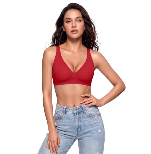 Image of Seamless Wireless Bra for Women | No Underwire Deep V Invisible T-Shirt Bra | 360 Support | Adjustable Straps | Soft Comfortable Everyday Bra