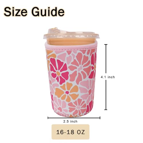 Image of Reusable Insulated Sleeve for Iced Coffee Cup, Coffee Neoprene Sleeve for Cold & Hot Drinks, Beverage Holder for Iced Coffee (Blush Petals, Small: 16-18oz)