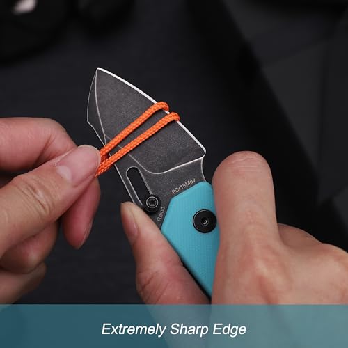 Image of JIN Rhino Pocket Knife, Button Lock Folding EDC Knife Kit, 2 inch 9Cr18MoV Steel Blade, Stonewash Finish, Blue G10 Handle, Lightweight Knives Gift for Men Women