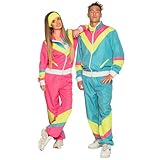 Boland 88532 – Disfraz de chándal de los años 80 con bolsillos, chaqueta y pantalones, traje de camping, chándal para despedida de soltero, estilo retro, deportista, disfraz de grupo, fiesta temática,