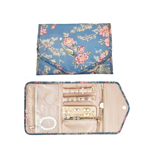 TUKEVA Rollo de Joyería Plegable Portáti Estuche de viaje para joyas Roll Bag Rollo de Almacenamiento de Joyería Ligeros y Portátiles para almacenamiento Joyas de Viaje Collares Pulseras (Floral, L)