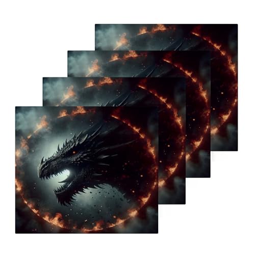 YANENDIE Dragon Dungeon Fire Washcloths Towels, Highly Absorbent and Soft Cotton Face Cloths, 4 Pack Quick Dry Wash Cloths - 12 X 12 Inches