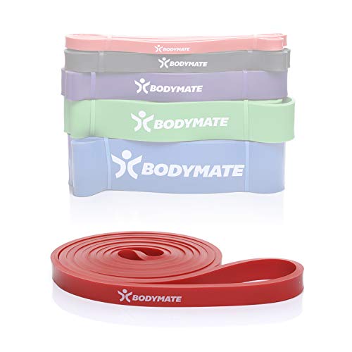 BODYMATE Fitnessband 208 cm, elastisches Widerstandsband aus Naturlatex, trainiert Kraft, Ausdauer, Koordination, Flexibilität UVM., für Anfänger & Profis, in Rot