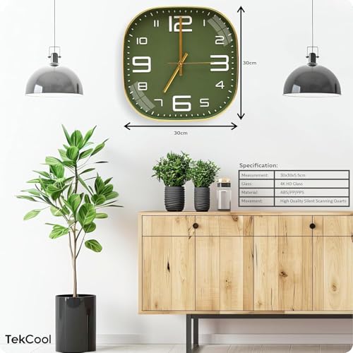 Image of TEKCOOL Plastic Analogue Wall Clock 12 inch Silent Quartz Decorative Wall Clock Non-Ticking Classic Clock Battery Operated Round Easy to Read for Room /Home /Kitchen /Bedroom /Office /School.Mehendi:-