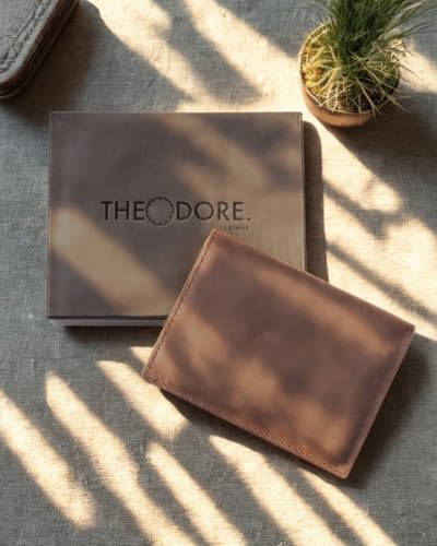 Theodore Slim Leather Card Holder for Men – RFID Blocking Top Grain Leather Wallet – 6 Card Slots, Vertical Minimalist Front Pocket Design – Vintage Brown4