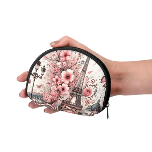 Portable Coin Purse Paris-Eiffel-Tower-Buttefly Mini Zippered Money Pouch Card Holder3