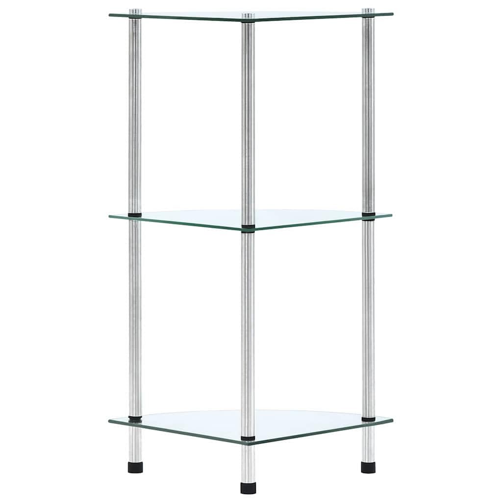 Scaffale in vetro trasparente con 3 ripiani, 30 x 30 x 67 cm, in vetro temperato e acciaio inox, per soggiorno, ufficio, bagno, ideale come divisorio, portaoggetti, decorazione, organizer
