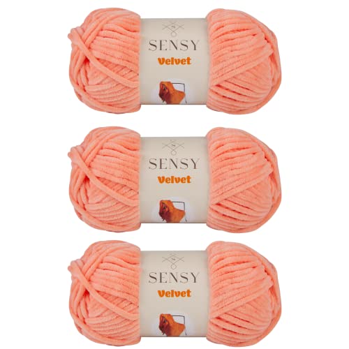 3 Skeins of Sensy Velvet Yarn for Crocheting Baby Blanket Yarn, Chenille Yarn, Amigurumi Yarn, 3.5 oz, 132 Yards