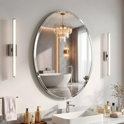 Mestikits Frameless Oval Mirror, 20x28 Inch Beveled Bathroom Mirrors for Over Sink, Tempered Glass Oval Mirrors for Vanity, Living Room, Bedroom, Entryway