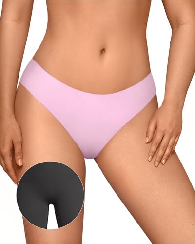 Image of OEAK Seamless Thongs for Women Invisible Thongs No Show Thong Panty Liners Tangas Comfortable Workout G-Strings Underwear Cherry Blossom XS