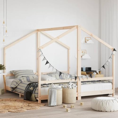 Genérico Estructura de Cama de niños Madera Maciza de Pino 2X(90x160) cm,Mobiliario para bebés y niños pequeños,Cunas y Camas para niños-3200598