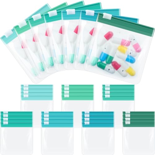 Image of Sherr 35 Pcs Pill Pouch Bags with Zipper Pill Pouch Set Travel Reusable Translucent Medicine Organizer Self Sealing Plastic Bag with Slide Lock for Storage(Dark Green,3 x 3 Inch,Blank Style)