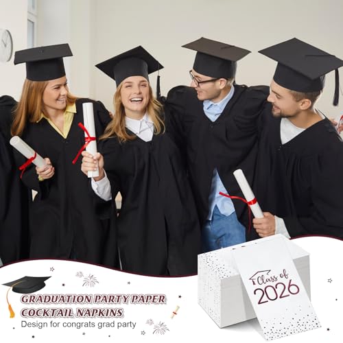 100pcs Class of 2026 Graduation Napkins, Disposable Congrats Grad Cocktail Napkins Foil Dot Paper Hand Towels for 2026 High School University College Graduation Party Decorations (White Maroon） by MASHAN - Image 7
