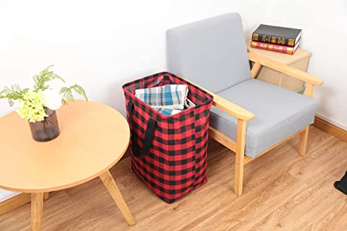 Large Capacity Laundry Hamper Basket With Handles Waterproof Laundry Nursey Baskets Well Self-Standing Storage Baskets For Toys Clothes Organization, Red Black Grid, Large #TOP5
