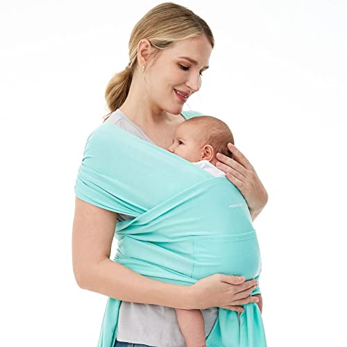 Image of Momcozy Baby Wrap Carrier, Ergonomic Infant Slings for Newborn to Toddler 8-35 lbs, Adjustable Baby Wrap for Adult Fits Sizes XXS-XXL, Easy to Wear Baby Carriers, Lake Blue