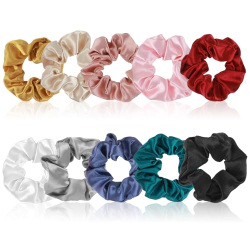 10 pezzi Silk Scrunchie elastici per capelli in seta satinata 10 colori accessori per capelli corda per capelli resistente agli strappi per capelli spessi e sottili ragazze