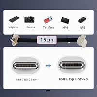 xiwai Abgewinkeltes kurzes USB-C-Stecker-Stecker-Schnellladekabel, ultradünnes, flaches USB 2.0-Datenkabel, 65 W Leistung für Laptop-Tablet, 5,9 Zoll/15 cm, Schwarz – Ansicht 2