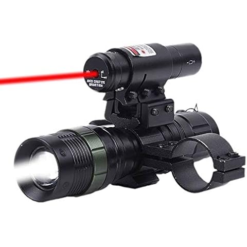 Higoo Tactical Red Laser Dot Sight + LED Zoomable Flashlight with Rings Mount Combo for Rifle Shotgun Cover