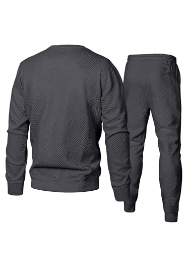 JMIERR Herren Jogginganzug Set 2-Teiliger Sweatshirt Trainingsanzug Casual Sportanzug Herren Sweatshirts und Jogginghose Tracksuit sets mit Strukturmuster,Dunkelgrau L