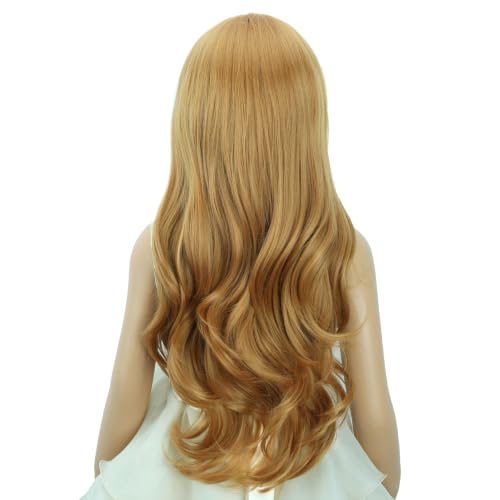 Image of Girls Strawberry Blonde Wig Kids Long Blonde Wavy Curly Wig Child Middle Part Wigs Heat Resistant Synthetic Wigs with Cap