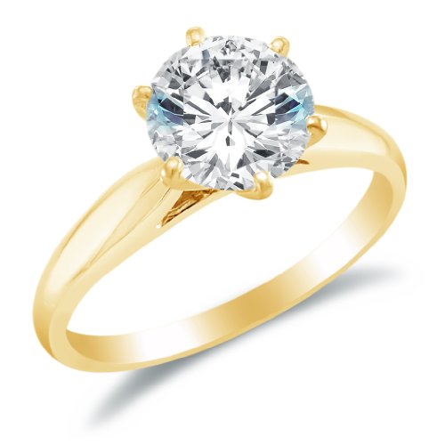 Solid 14k White OR Yellow Gold Classic Traditional Round Brilliant Cut Solitaire CZ Cubic Zirconia Engagement Ring 1.0ct.