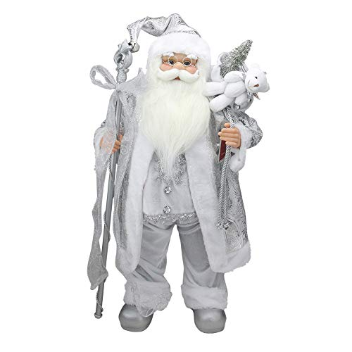 Northlight Winter Frost Standing White/Silver Santa Claus with Staff and Gift Bag Christmas Figure, 24