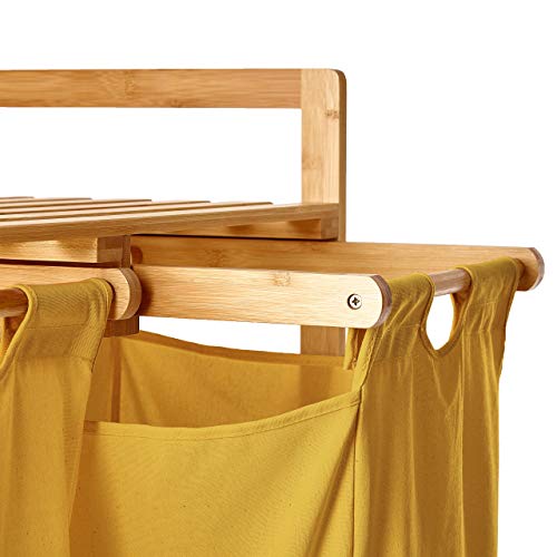 Lumaland Bamboo Laundry Basket with 2 Expandable Laundry Bags | Size Approx 73cm Height x 64cm Width x 33cm Depth, Colour: Yellow - Image 8