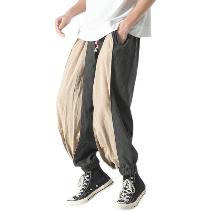 Pantalon style chinois homme au design patchwork destruction et coupe sarouel ample