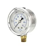 PIC Gauge PRO-201L-254M Glycerin Filled Industrial Bottom Mount Pressure Gauge with Stainless Steel Case, Brass Internals, Plastic Lens, 2-1/2