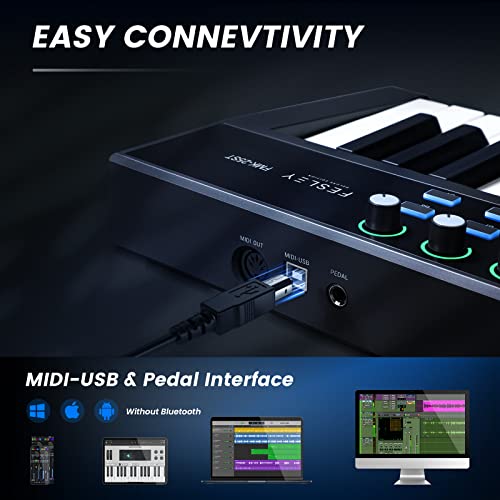Fesley 25 Key Usb Midi Keyboard, Full-Size Midi Controller Keyboard For Music Production, Professional Music Production Equipment, Midi Keyboard Controller With 8 Backlit Drum Pads, 4 Knobs #TOP3