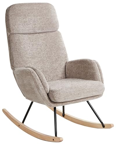 Beliani Silla Mecedora de Tela Asiento de poliéster Patas de Metal Patines de Madera diseño Moderno Gris Pardo Kvelia