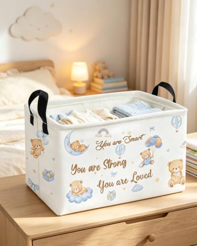 Image of Essme Rectangular Bear Basket,Kids Baskets Empty with Handles,Cute Baskets for Kids Halloweens Room Decor,Boys and Girls, Candy Basket,(Bear)