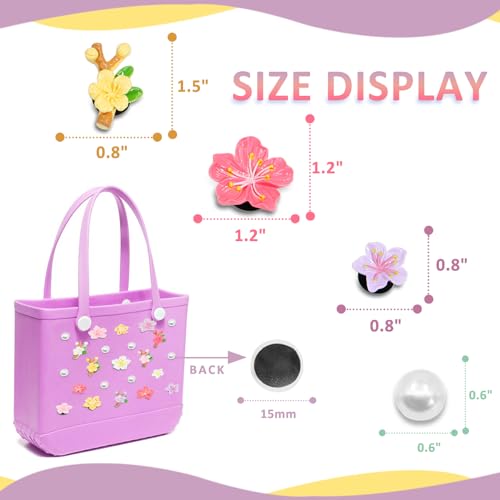 Accessories for Bogg Bag, Colorful Flowers and Pearls Decoration for Bogg Bag Charms, Compatible with Women Rubber Beach Bag Tote Handbag（23 Pcs）2