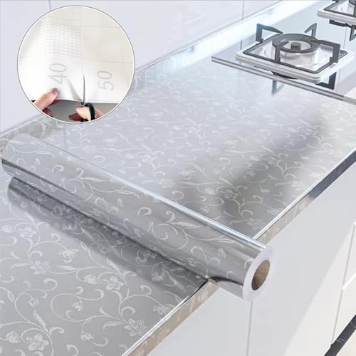 Image of SIA VENDORS Kitchen Waterproof Oil Proof Aluminum Foil Sticker, Silver Chequer Peel and Stick Wallpaper Removable and Self Adhesive Paper for Kitchen Countertops Cabinet (Jasmine, 24 x 78 Inch)