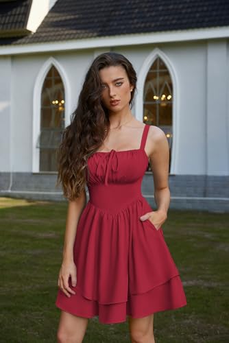 Image of Scarlet Darkness Corset Mini Dress for Women Teens 2026 Summer Ruffle Sundress Graduation Homecoming Dresses