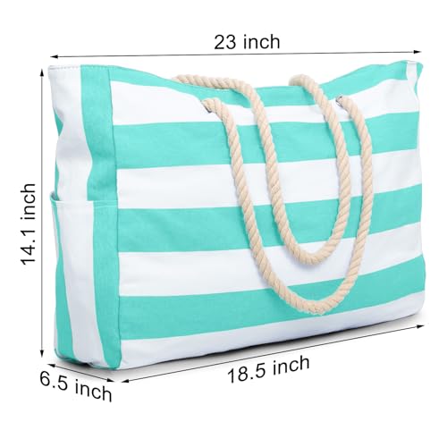 Sac de plage Oscaurt XXL imperméable à rayures grand format zippé - 7
