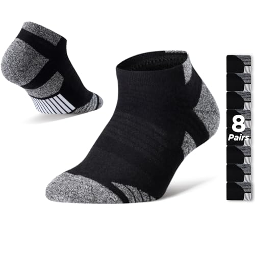 Begrily Mens No Show Socks Performance Cotton Cushioned Ankle Low Cut Comfort Athletic Socks 8 Pack